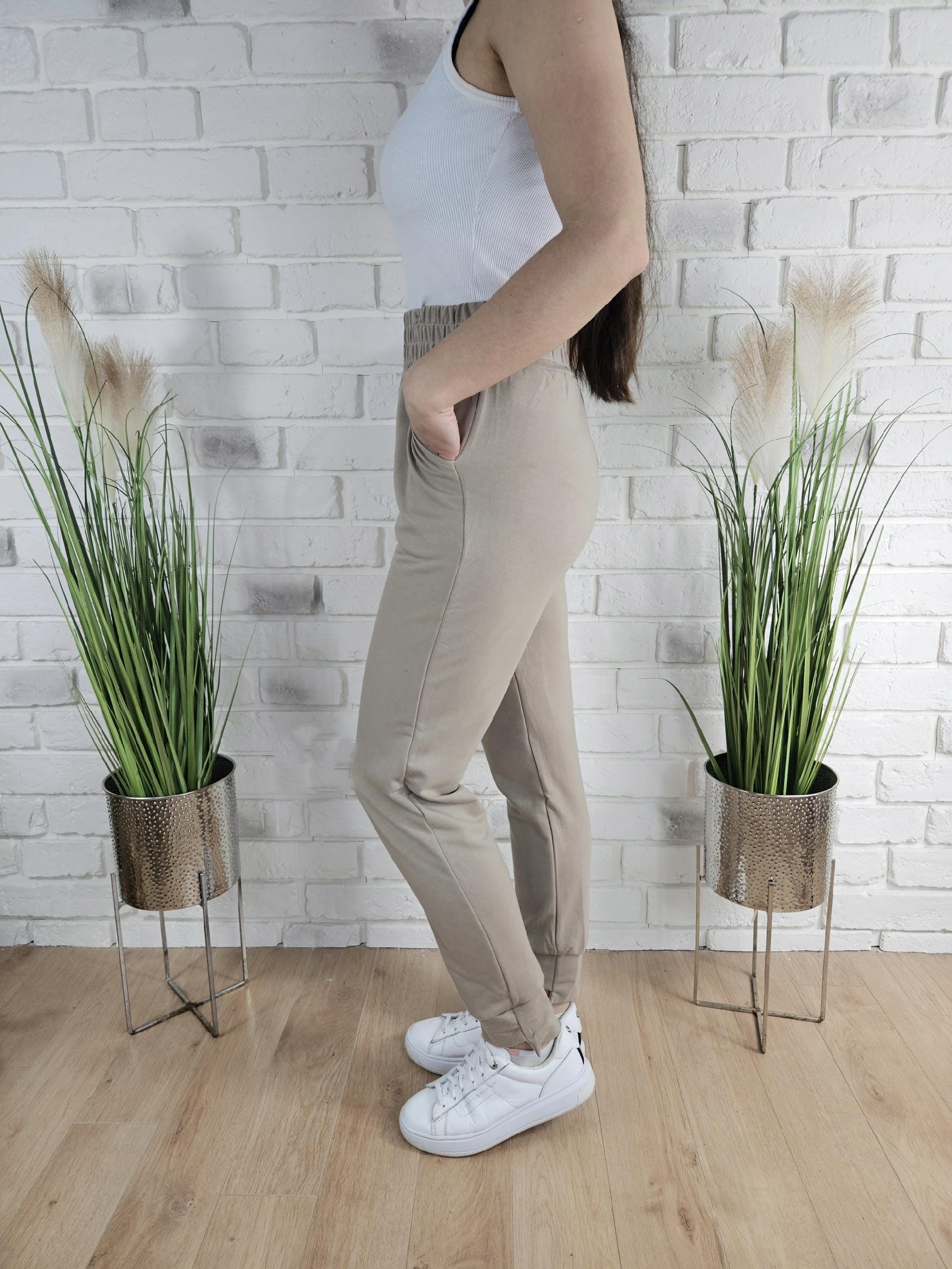 SPODNIE DAMSKIE DRESOWE Z ŚCIĄGACZAMI GUMA WYGODNE KIESZENIE