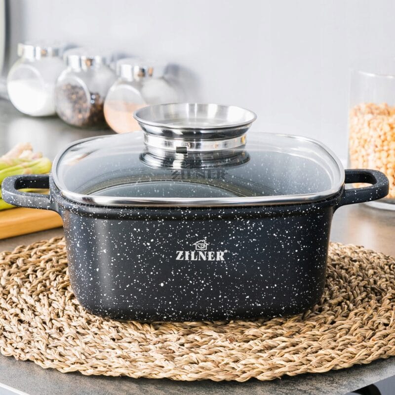 GARNEK POWŁOKA MARMUROWA Z POKRYWĄ SZKLANĄ PREMIUM INDUKCJA GAZ 