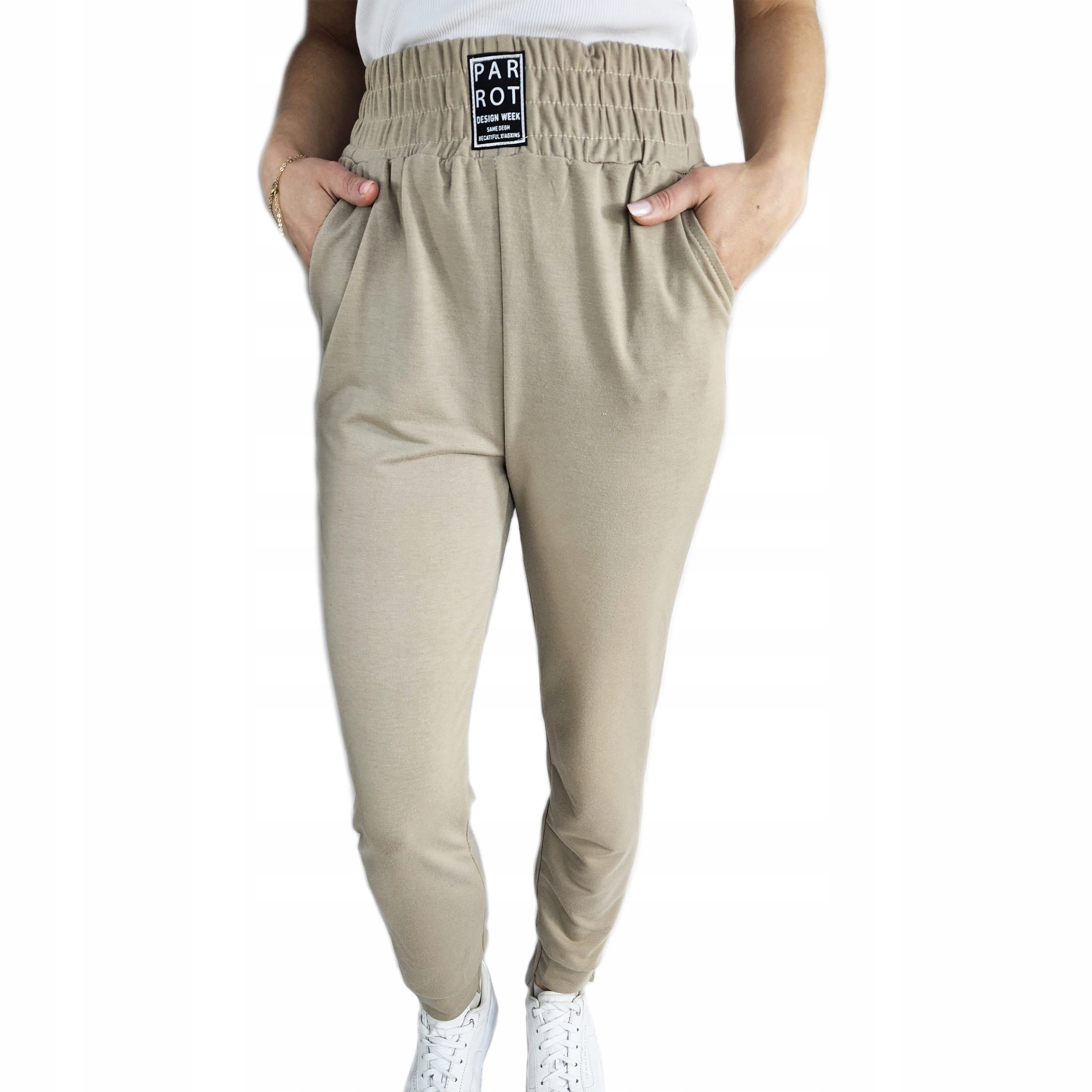 SPODNIE DAMSKIE DRESOWE Z ŚCIĄGACZAMI GUMA WYGODNE KIESZENIE