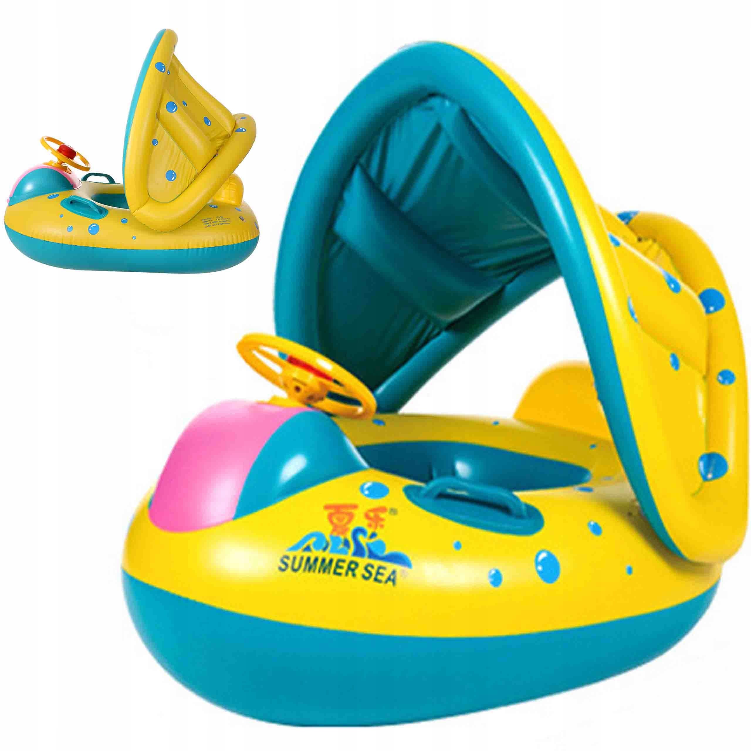 KOŁO DO PŁYWANIA DLA DZIECI PONTONIK MATERAC DMUCHANY Z DASZKIEM DO 40KG