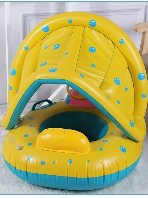 KOŁO DO PŁYWANIA DLA DZIECI PONTONIK MATERAC DMUCHANY Z DASZKIEM DO 40KG