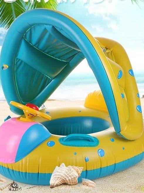 KOŁO DO PŁYWANIA DLA DZIECI PONTONIK MATERAC DMUCHANY Z DASZKIEM DO 40KG