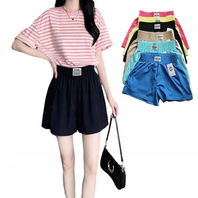 SPODENKI DAMSKIE ATRAKCYJNE SZORTY KOBIECE MATERIAŁOWE PRZEWIEWNE WYGODNE