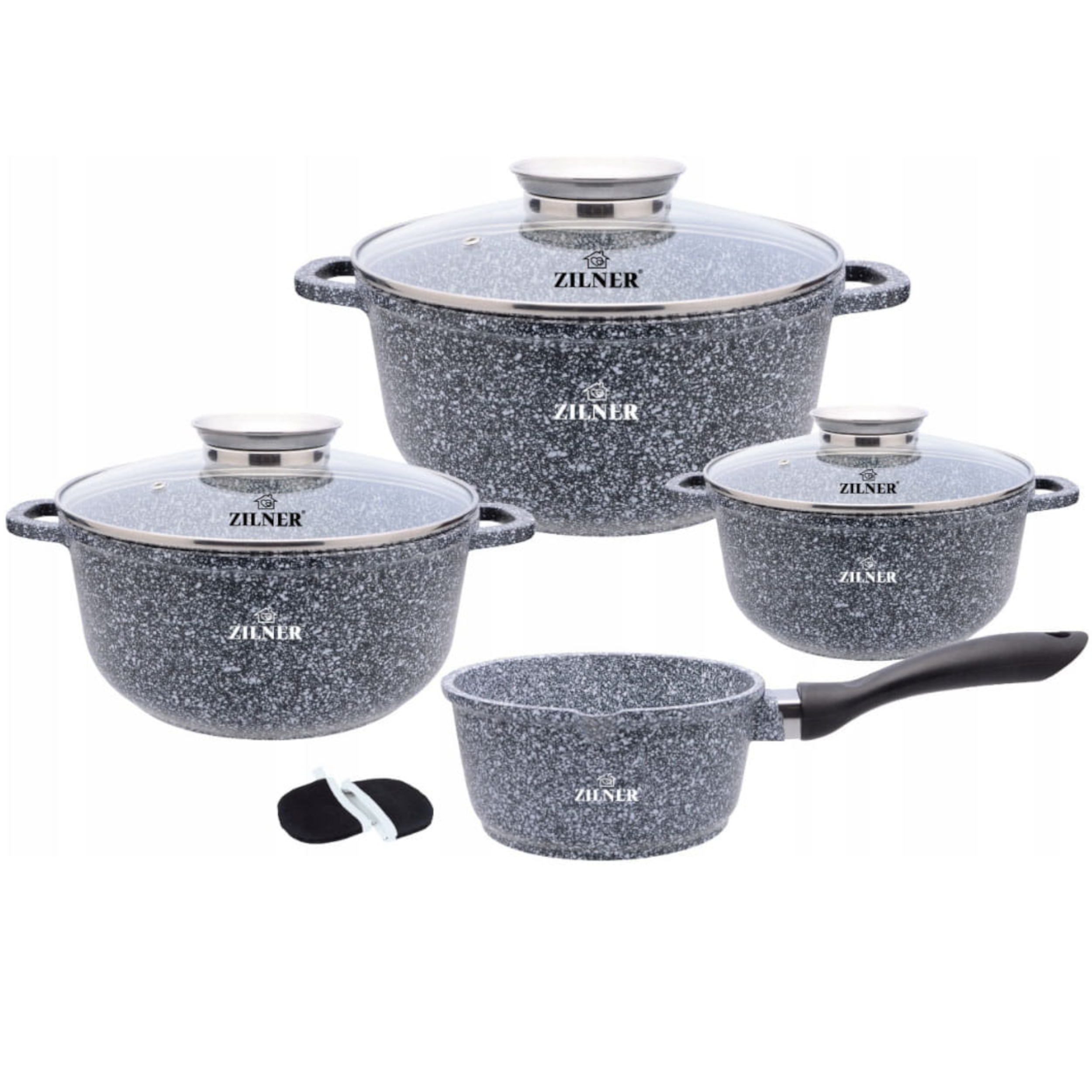 KOMPLET GARNKÓW MARMUROWYCH 9EL GARNKI ZESTAW NA GAZ I INDUKCJĘ PREMIUM
