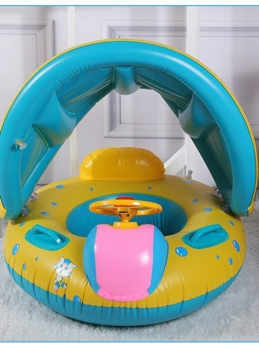 KOŁO DO PŁYWANIA DLA DZIECI PONTONIK MATERAC DMUCHANY Z DASZKIEM DO 40KG