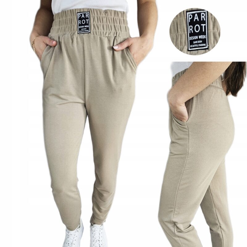 SPODNIE DAMSKIE DRESOWE Z ŚCIĄGACZAMI GUMA WYGODNE KIESZENIE