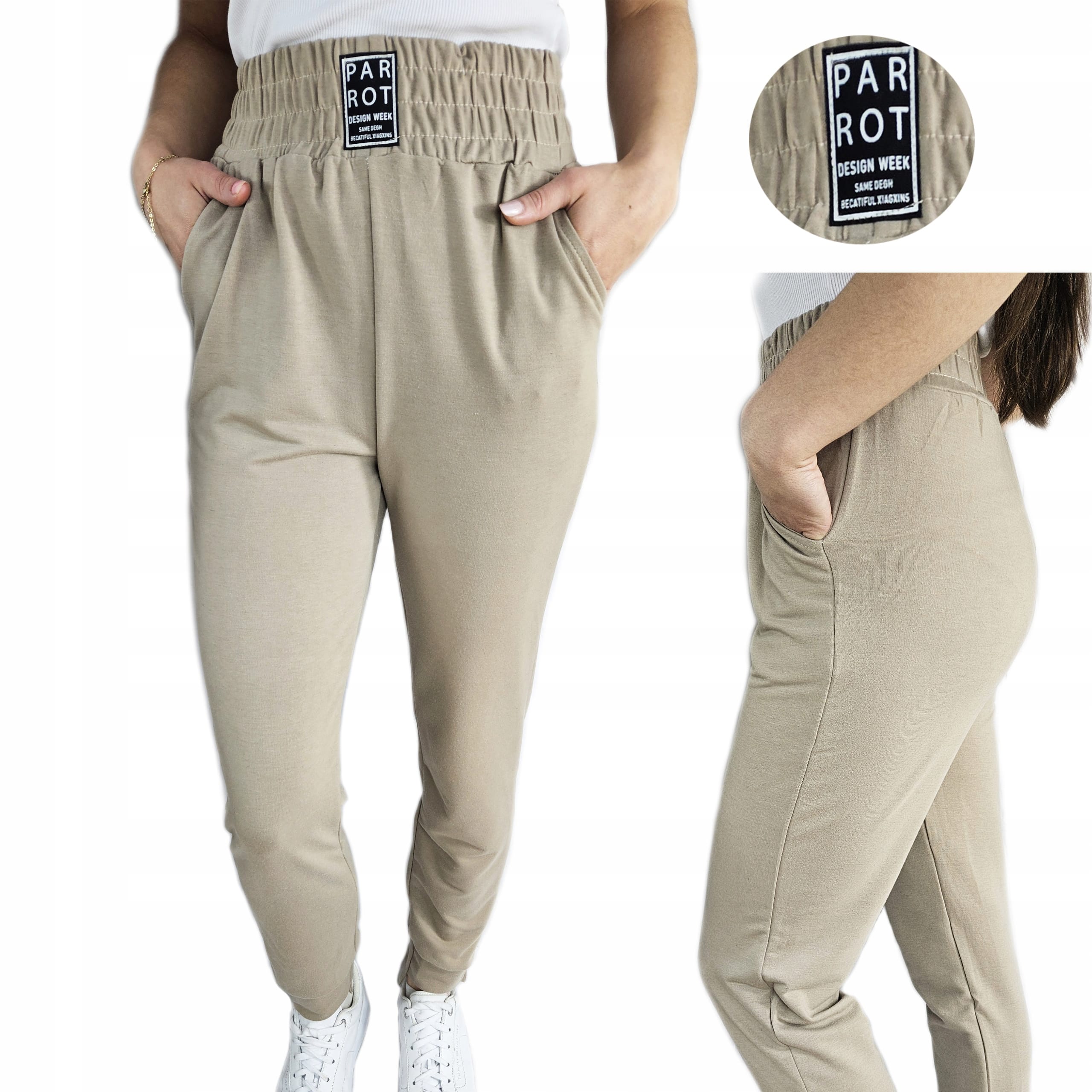 SPODNIE DAMSKIE DRESOWE Z ŚCIĄGACZAMI GUMA WYGODNE KIESZENIE