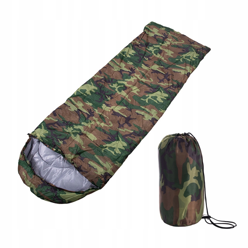 ŚPIWÓR TURYSTYCZNY WOJSKOWY CIEPŁY KOŁDRA Z KAPTUREM MORO KEMPING POKROWIEC