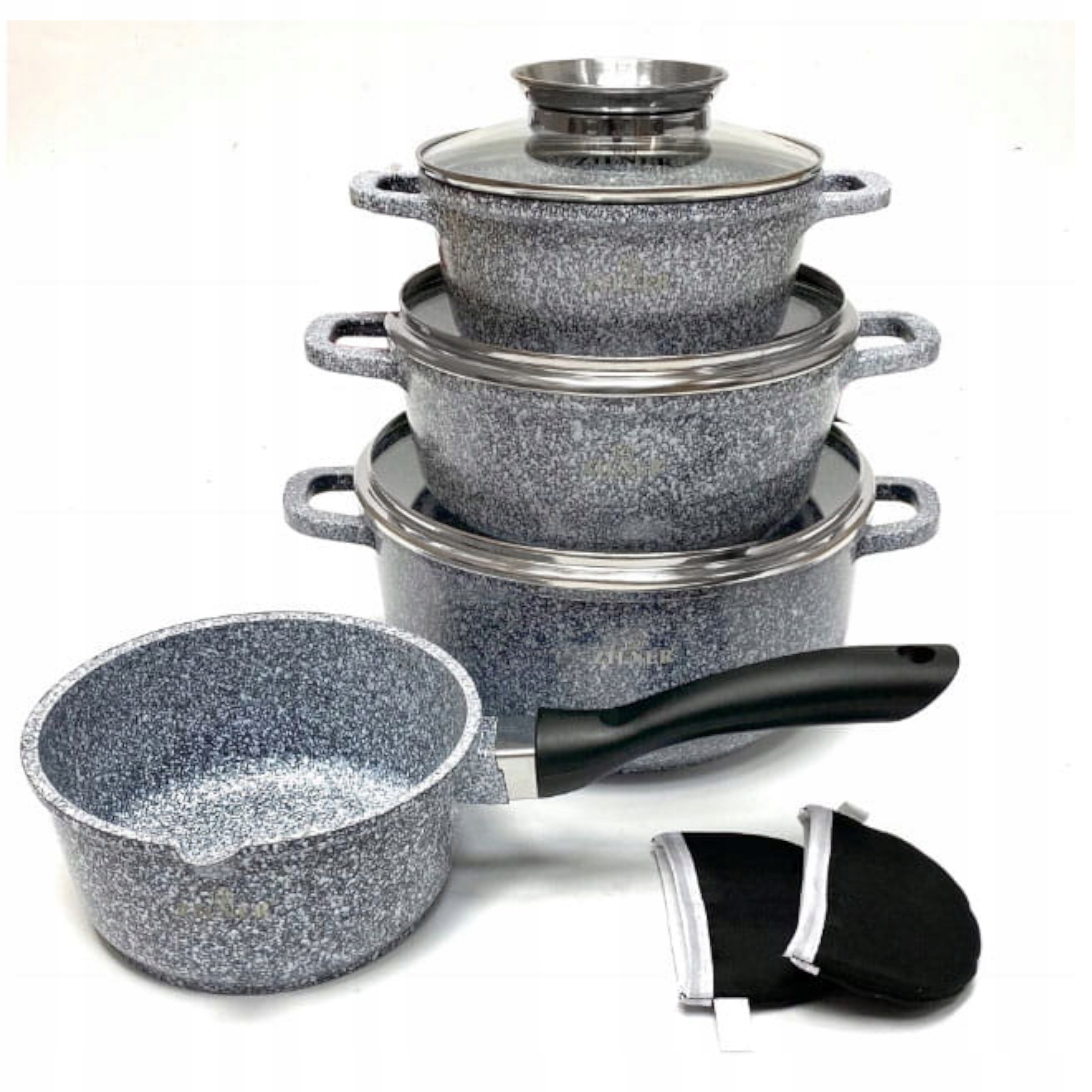 KOMPLET GARNKÓW MARMURKOWYCH GARNKI ZESTAW INDUKCJA GARNKI