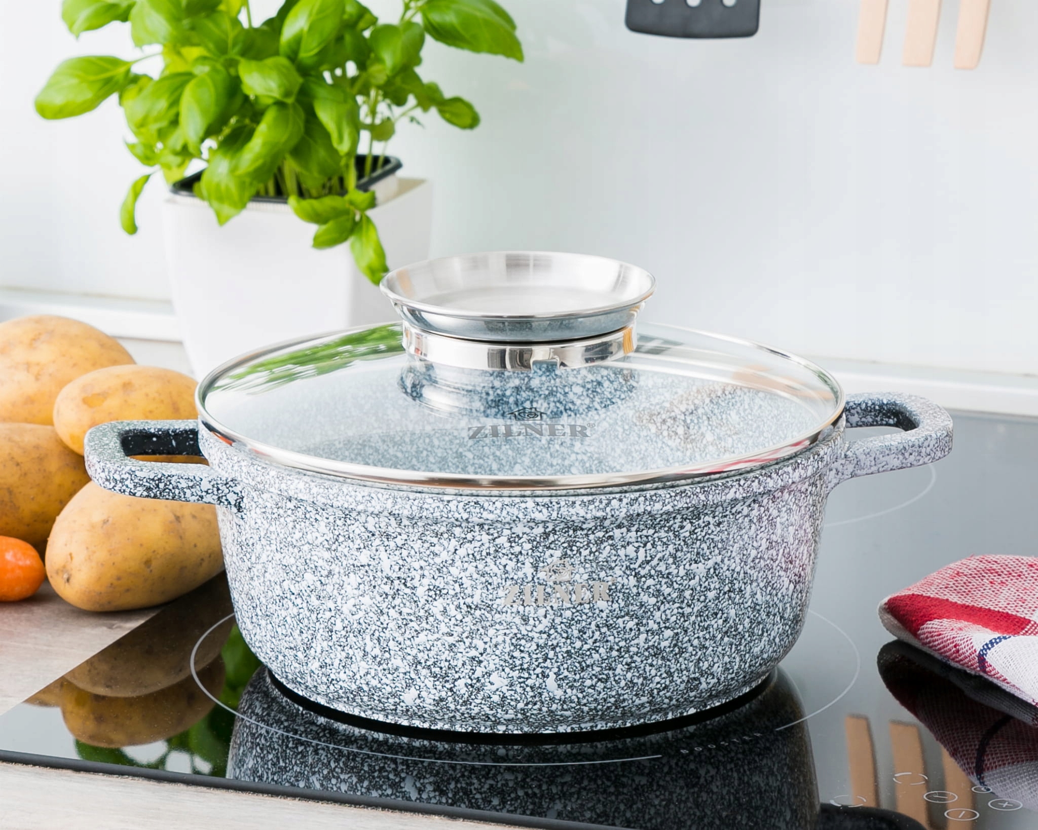 KOMPLET GARNKÓW MARMUROWYCH 9EL GARNKI ZESTAW NA GAZ I INDUKCJĘ PREMIUM