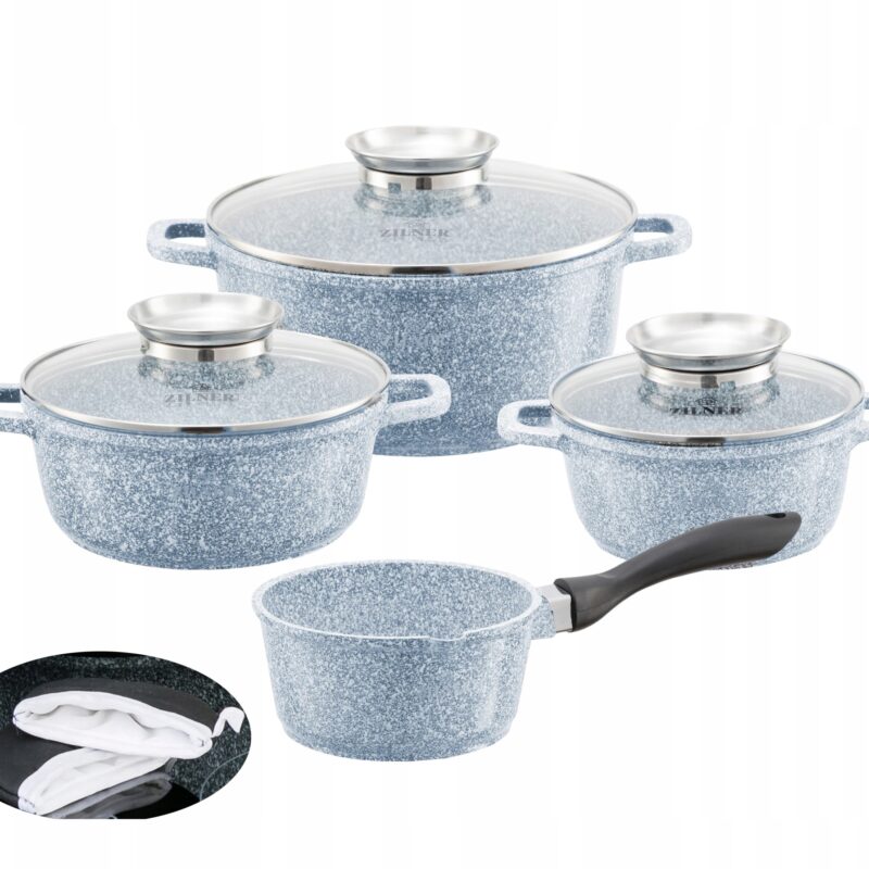 KOMPLET GARNKÓW MARMUROWYCH 9EL GARNKI ZESTAW NA GAZ I INDUKCJĘ PREMIUM