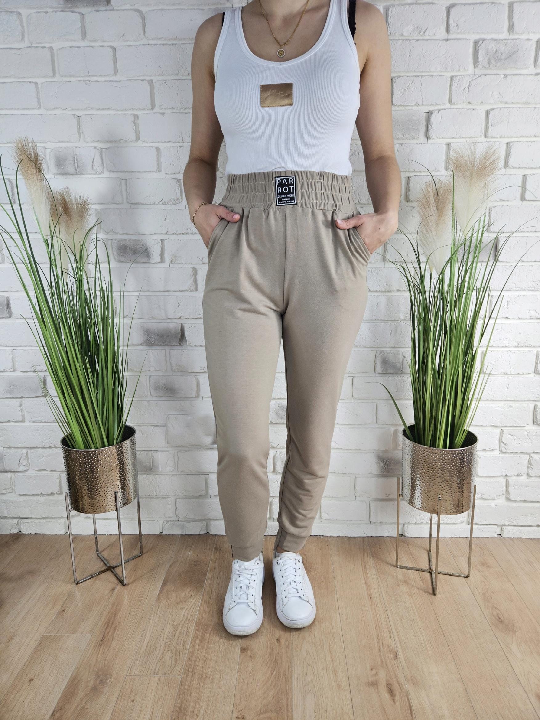 SPODNIE DAMSKIE DRESOWE Z ŚCIĄGACZAMI GUMA WYGODNE KIESZENIE