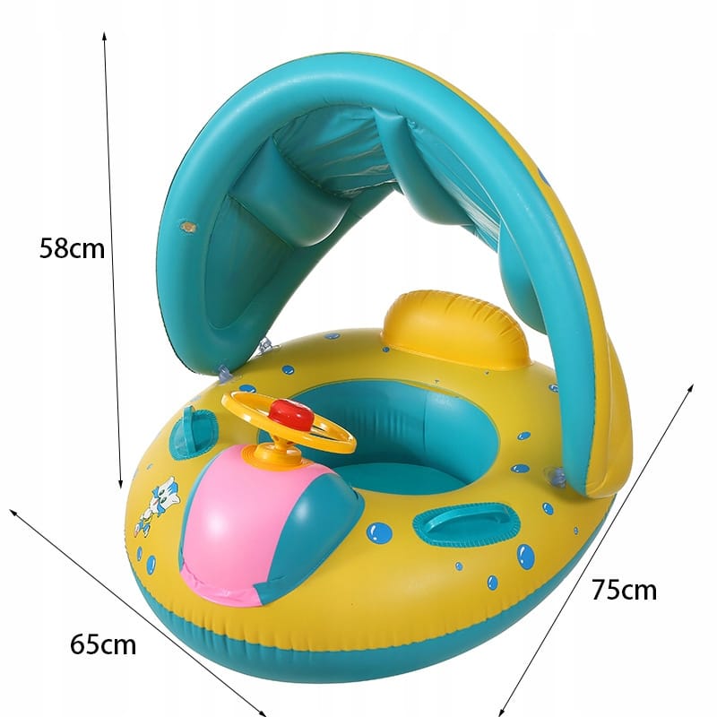 KOŁO DO PŁYWANIA DLA DZIECI PONTONIK MATERAC DMUCHANY Z DASZKIEM DO 40KG