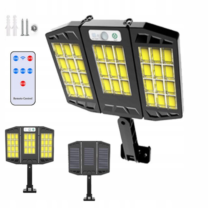 LAMPA SOLARNA LED Z CZUJNIKIEM RUCHU ZMIERZCHU PILOT UCHWYT ZEWNĘTRZNA