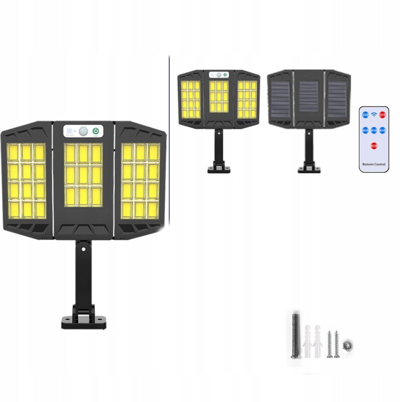 	LAMPA SOLARNA LED Z CZUJNIKIEM RUCHU ZMIERZCHU PILOT UCHWYT ZEWNĘTRZNA