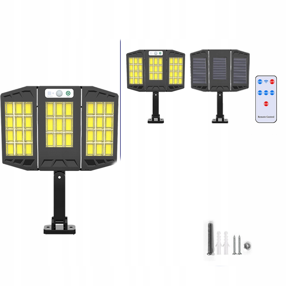 LAMPA SOLARNA LED Z CZUJNIKIEM RUCHU ZMIERZCHU PILOT UCHWYT ZEWNĘTRZNA