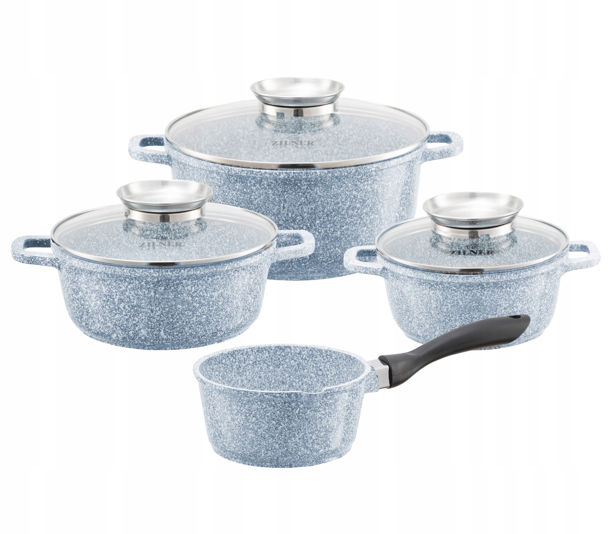 KOMPLET GARNKÓW MARMUROWYCH 9EL GARNKI ZESTAW NA GAZ I INDUKCJĘ PREMIUM