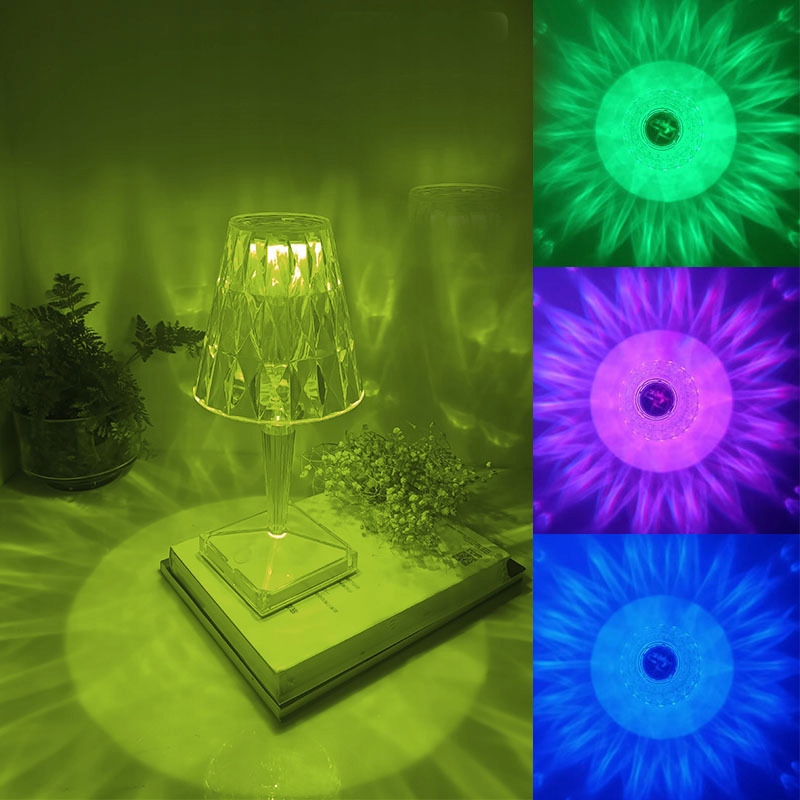 LAMPKA NOCNA LED DOTYKOWA RGB KRYSZTAŁ DIAMOND Z PILOTEM KOLOROWA USB