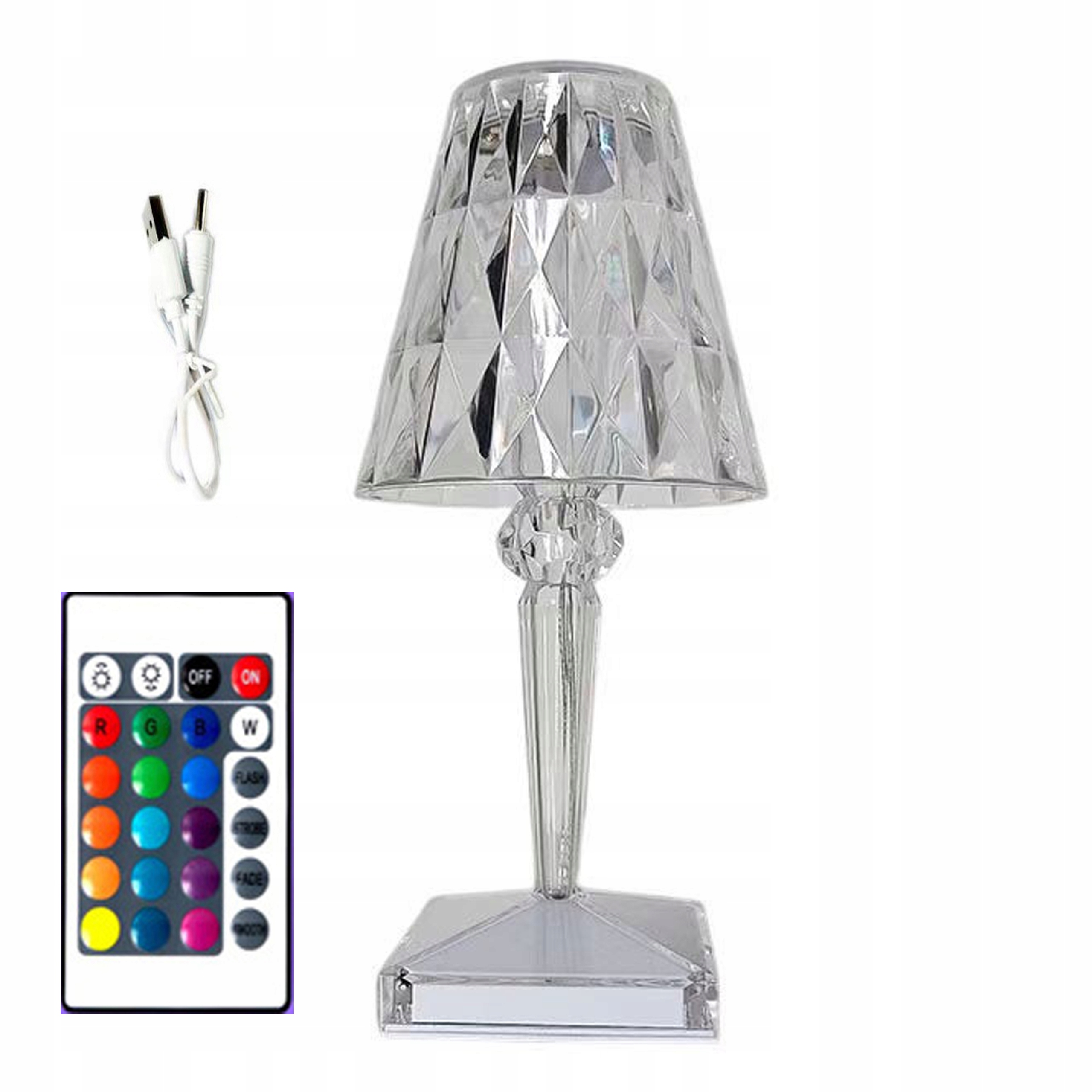 LAMPKA NOCNA LED DOTYKOWA RGB KRYSZTAŁ DIAMOND Z PILOTEM KOLOROWA USB