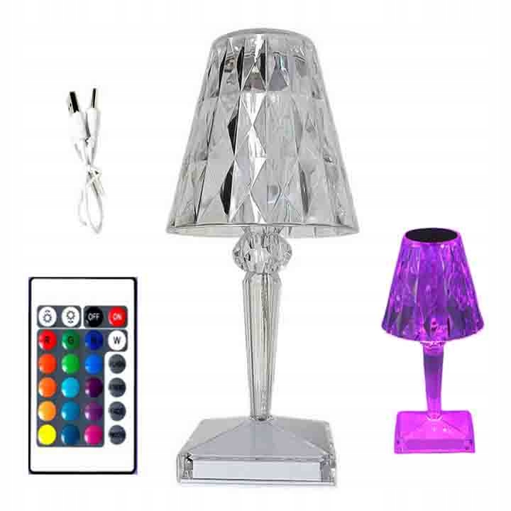 LAMPKA NOCNA LED DOTYKOWA RGB KRYSZTAŁ DIAMOND Z PILOTEM KOLOROWA USB