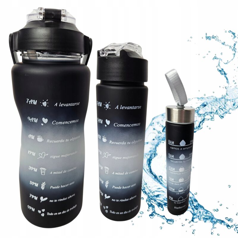 ZESTAW 3 BIDONÓW SPORTOWYCH Z MIARKĄ BUTELKA WODA SIŁOWNIA FITNESS BPA FREE