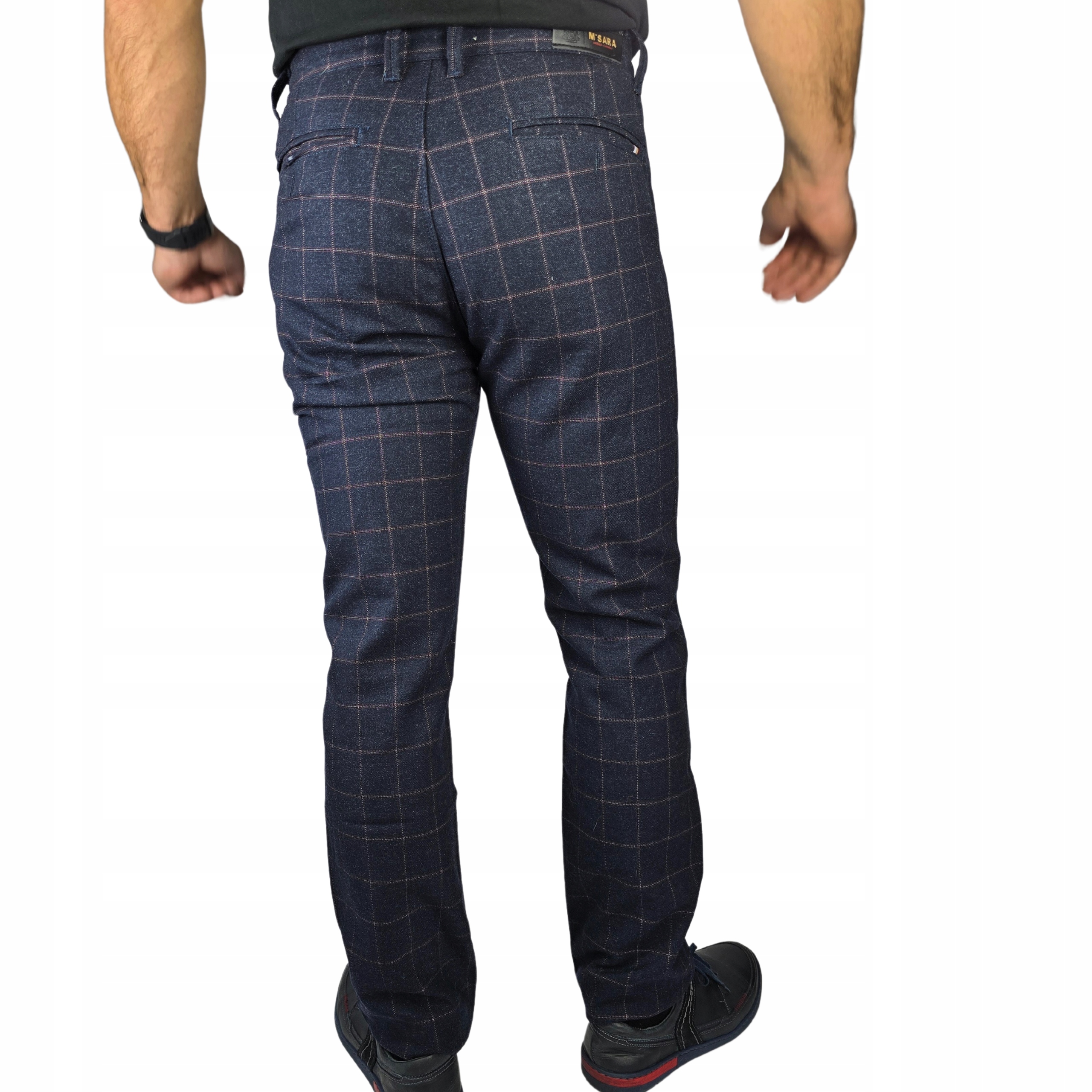 SPODNIE MĘSKIE ELEGANCKIE WIZYTOWE W KRATĘ MATERIAŁOWE ELASTYCZNE