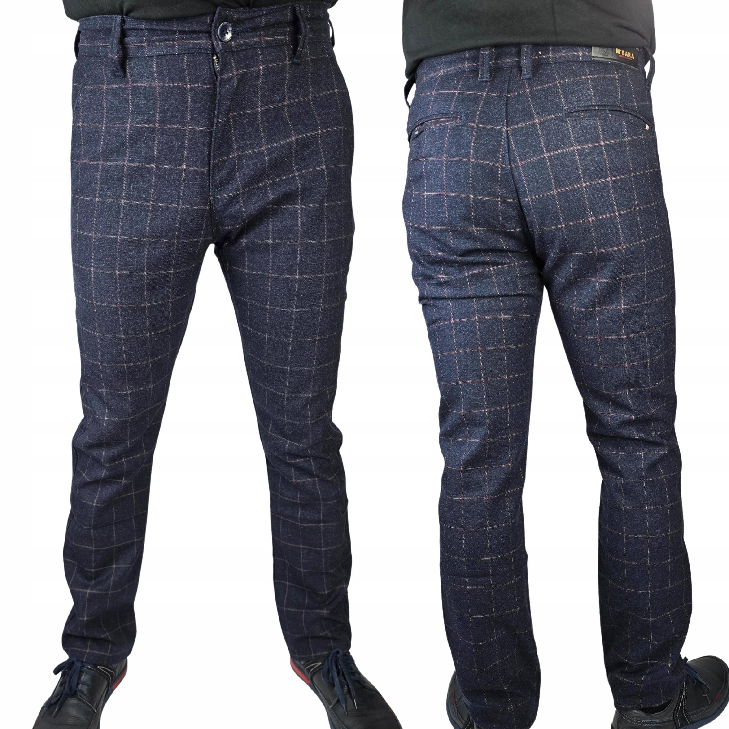 SPODNIE MĘSKIE ELEGANCKIE WIZYTOWE W KRATĘ MATERIAŁOWE ELASTYCZNE