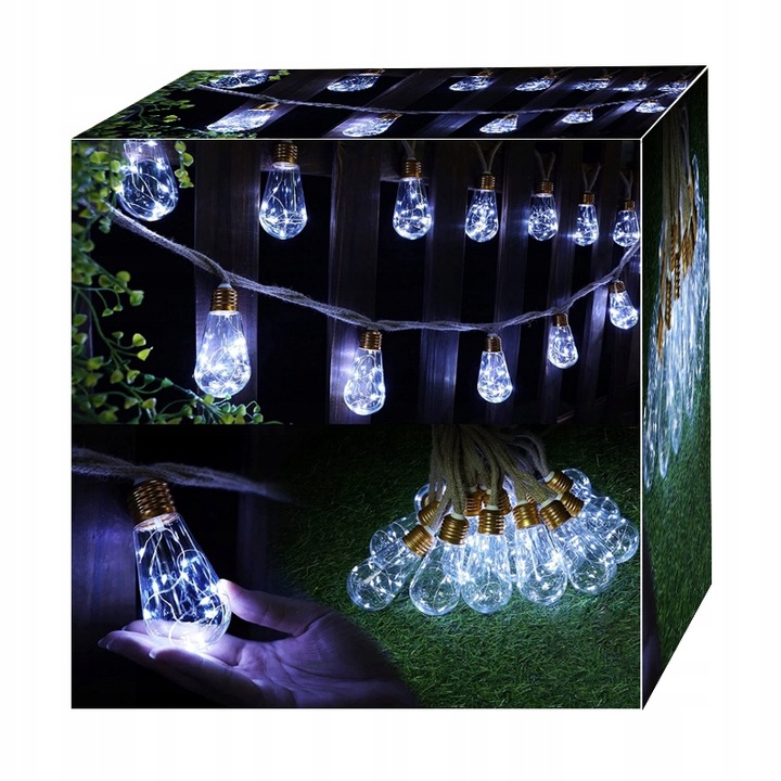 GIRLANDA OGRODOWA LED SOLARNA OŚWIETLENIE LAMPKI SOPLE NA TARAS OGRÓD 25LED