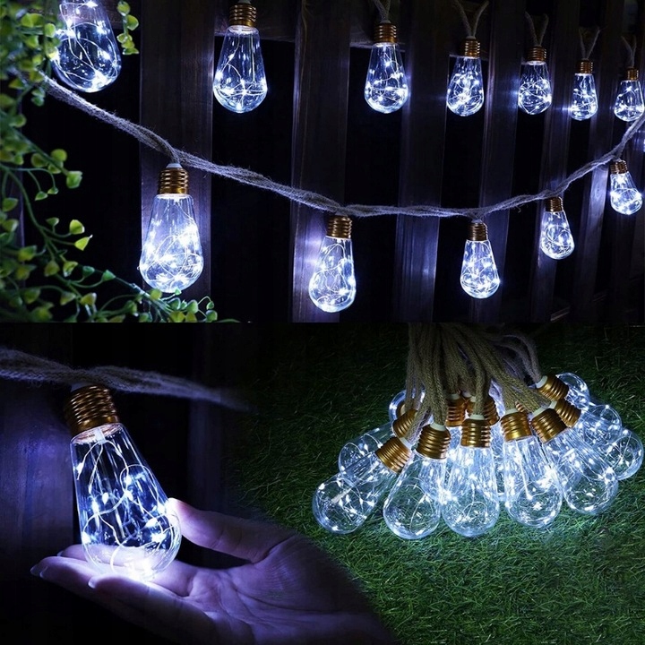 GIRLANDA OGRODOWA LED SOLARNA OŚWIETLENIE LAMPKI SOPLE NA TARAS OGRÓD 25LED