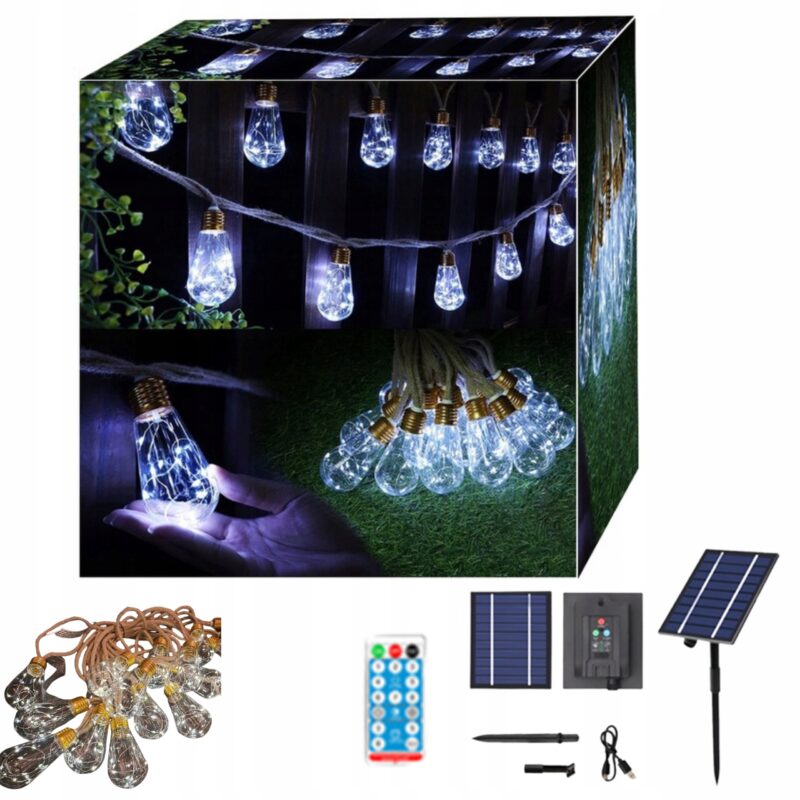GIRLANDA OGRODOWA LED SOLARNA OŚWIETLENIE LAMPKI SOPLE NA TARAS OGRÓD 25LED