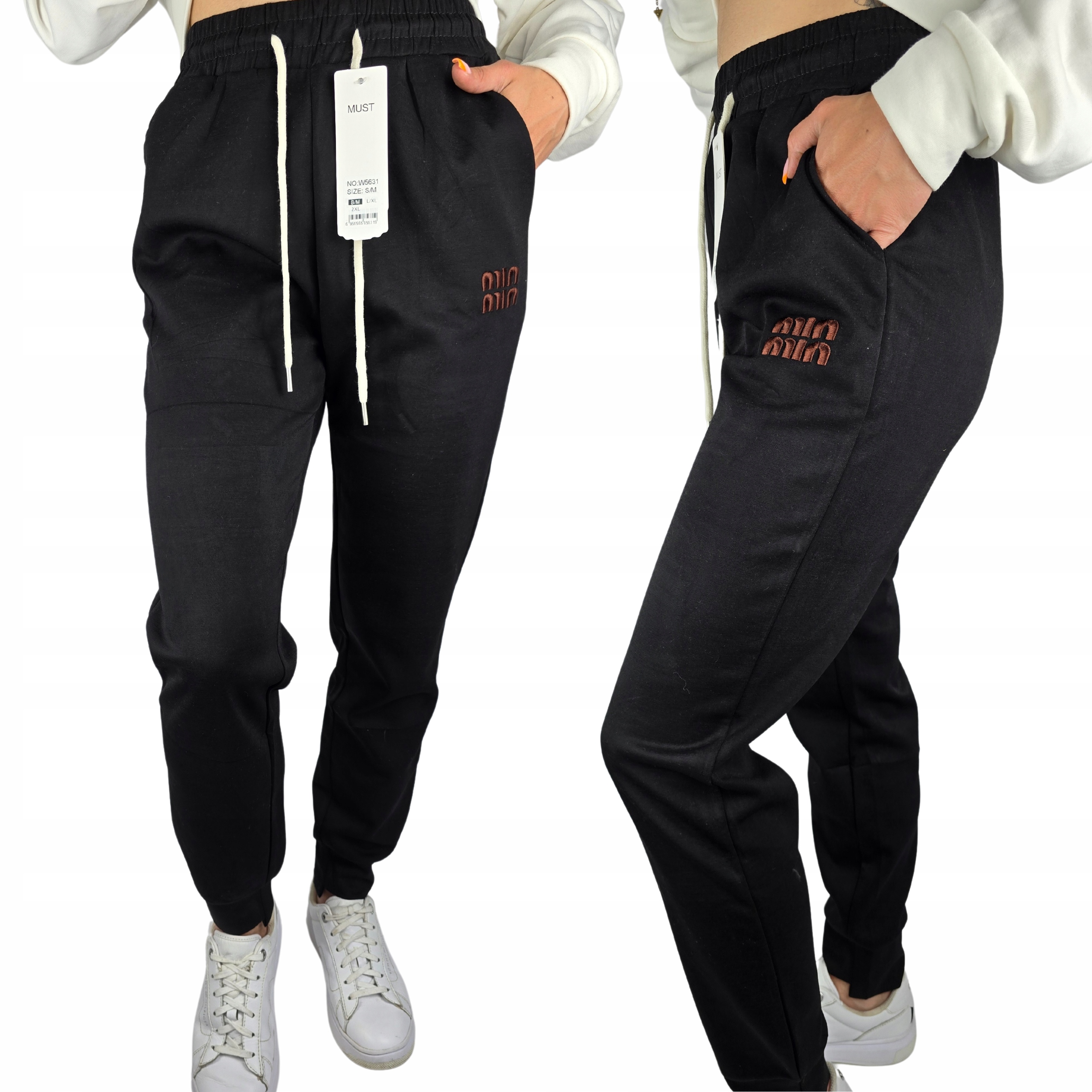 DAMSKIE SPODNIE DRESOWE BAWEŁNIANE SPORTOWE NA CO DZIEŃ WYGODNE WYSOKI STAN