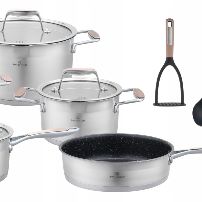 ZESTAW GARNKÓW PREMIUM STAL NIERDZEWNA PATELNIA AKCESORIA 16el INDUKCJA GAZ