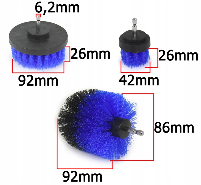 SZCZOTKI NYLONOWE NA WKRĘTARKĘ ZESTAW 3SZT DO CZYSZCZENIA TAPICERKI