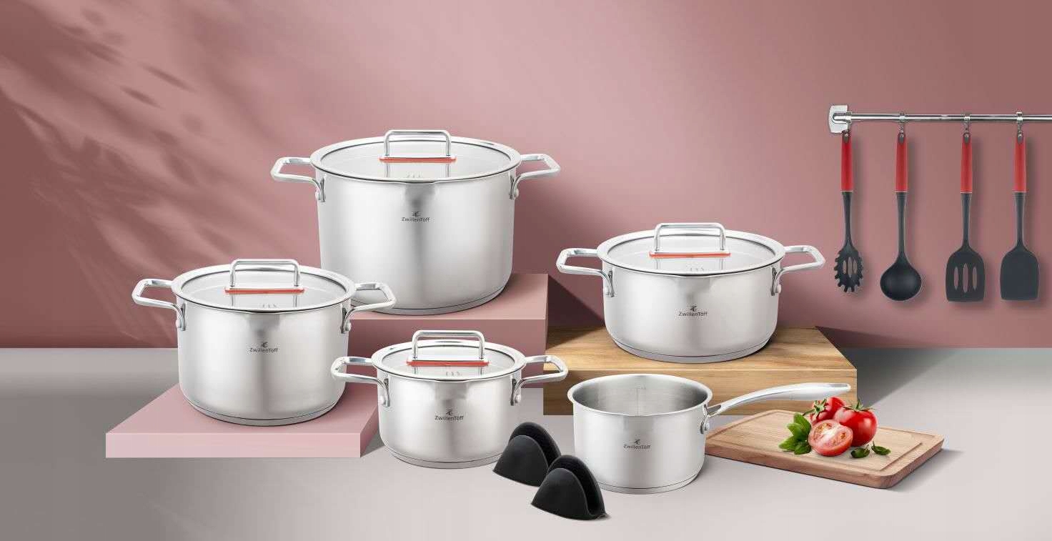 ZESTAW GARNKÓW PREMIUM STAL NIERDZEWNA PATELNIA AKCESORIA 16el INDUKCJA GAZ