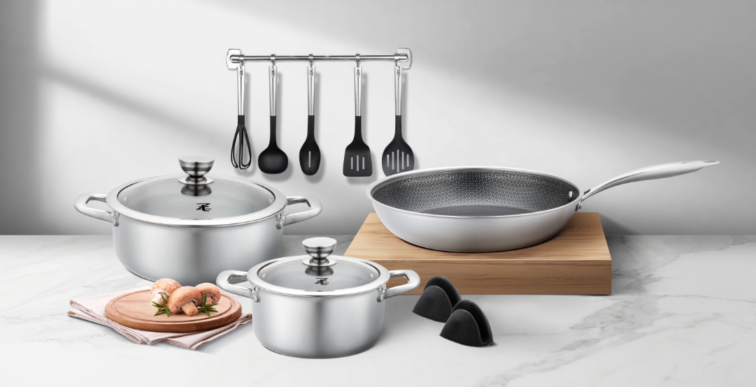 ZESTAW GARNKÓW PREMIUM PATELNIA AKCESORIA STAL NIERDZEWNA INDUKCJA 12el