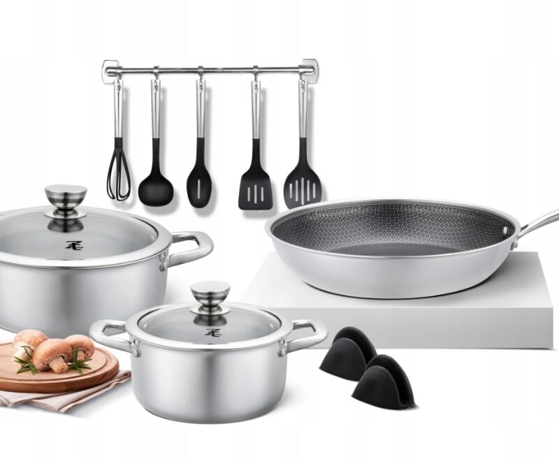 ZESTAW GARNKÓW PREMIUM PATELNIA AKCESORIA STAL NIERDZEWNA INDUKCJA 12el