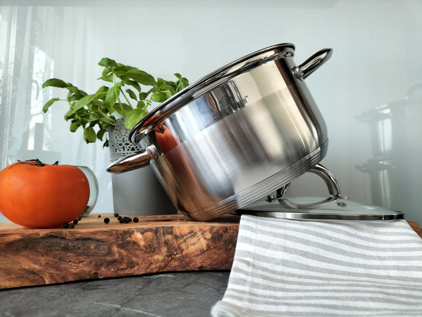 GARNKI STALOWE ZESTAW 12 ELEMENTÓW KOMPLET NA INDUKCJĘ GAZ KUCHNIĘ PREMIUM