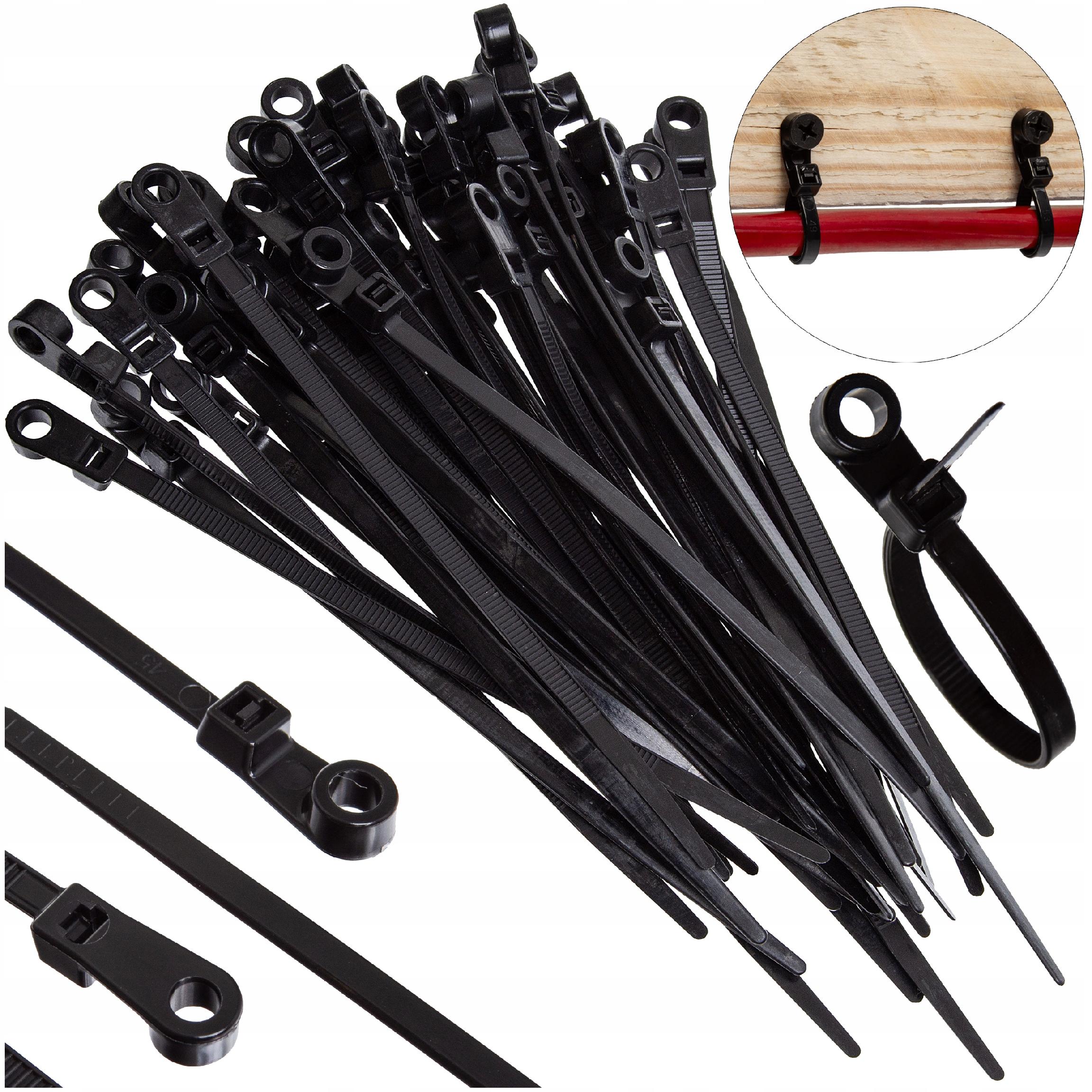 OPASKI KABLOWE ZACISKOWE 4,5x200MM 100 SZT NYLONOWE CZARNE TRYTYTKI UV