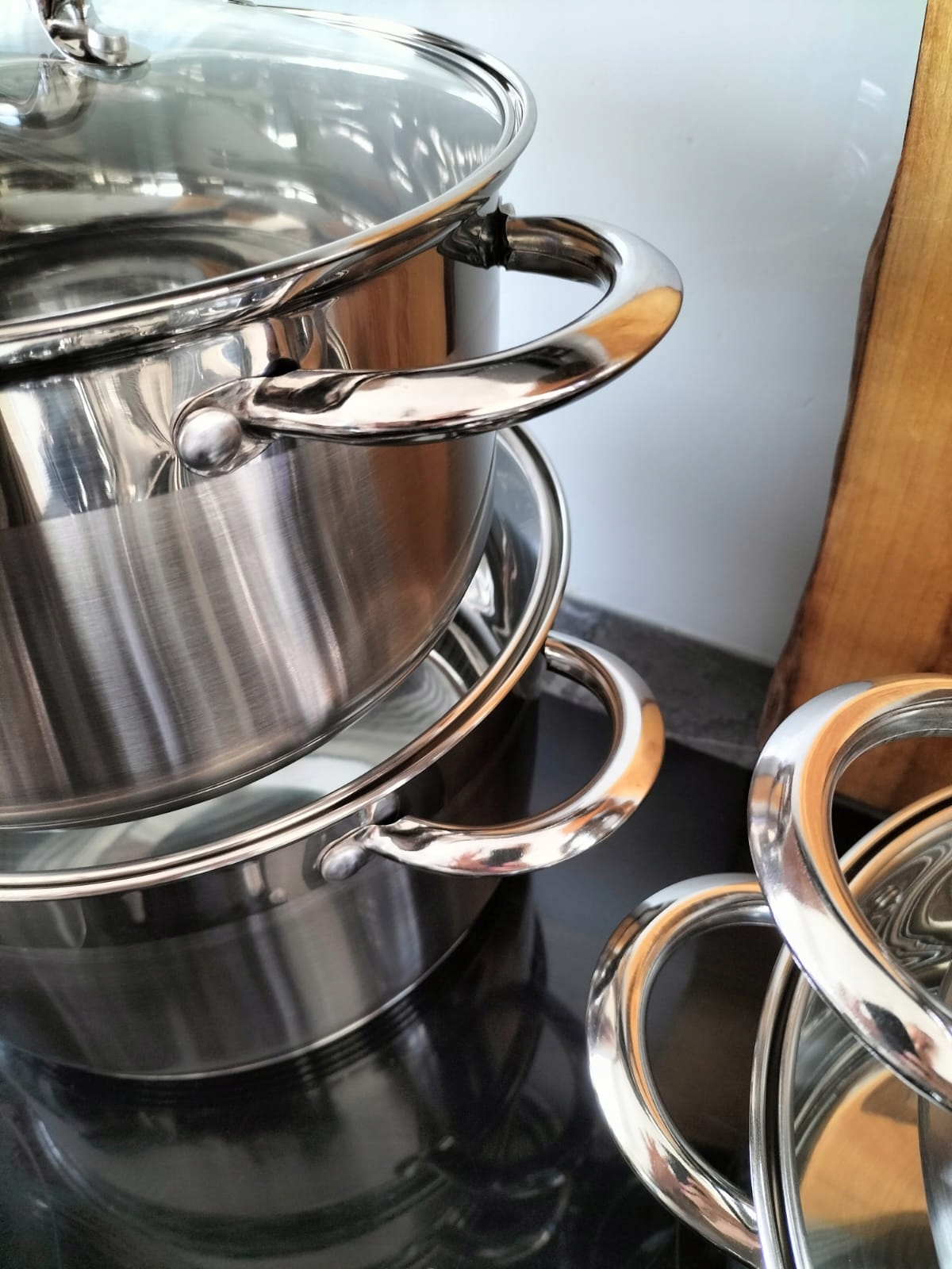 GARNKI STALOWE ZESTAW 12 ELEMENTÓW KOMPLET NA INDUKCJĘ GAZ KUCHNIĘ PREMIUM