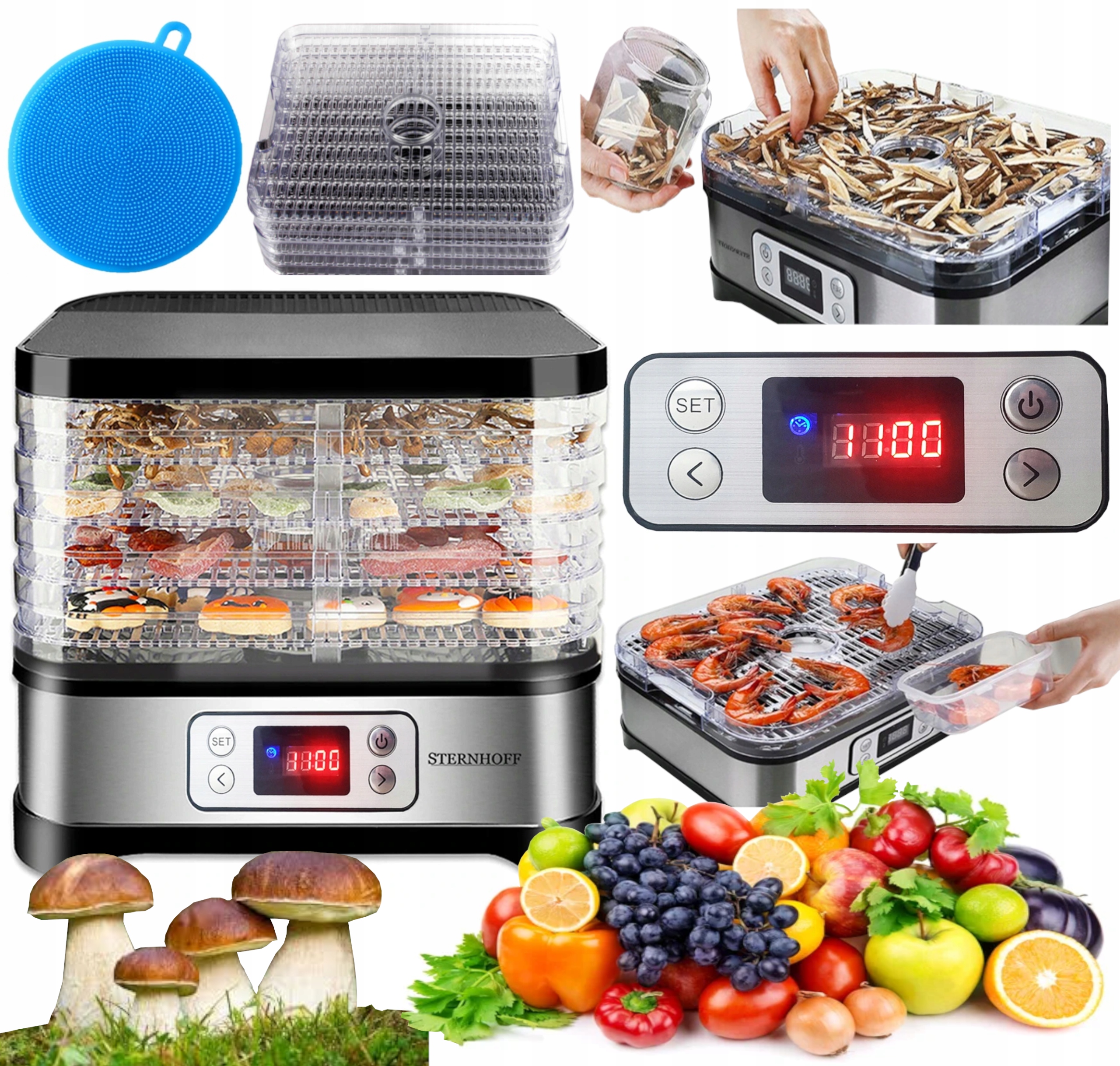 SUSZARKA DO GRZYBÓW OWOCÓW WARZYW SPOŻYWCZA 600W 5 SIT REGULACJA TEMPERATUR