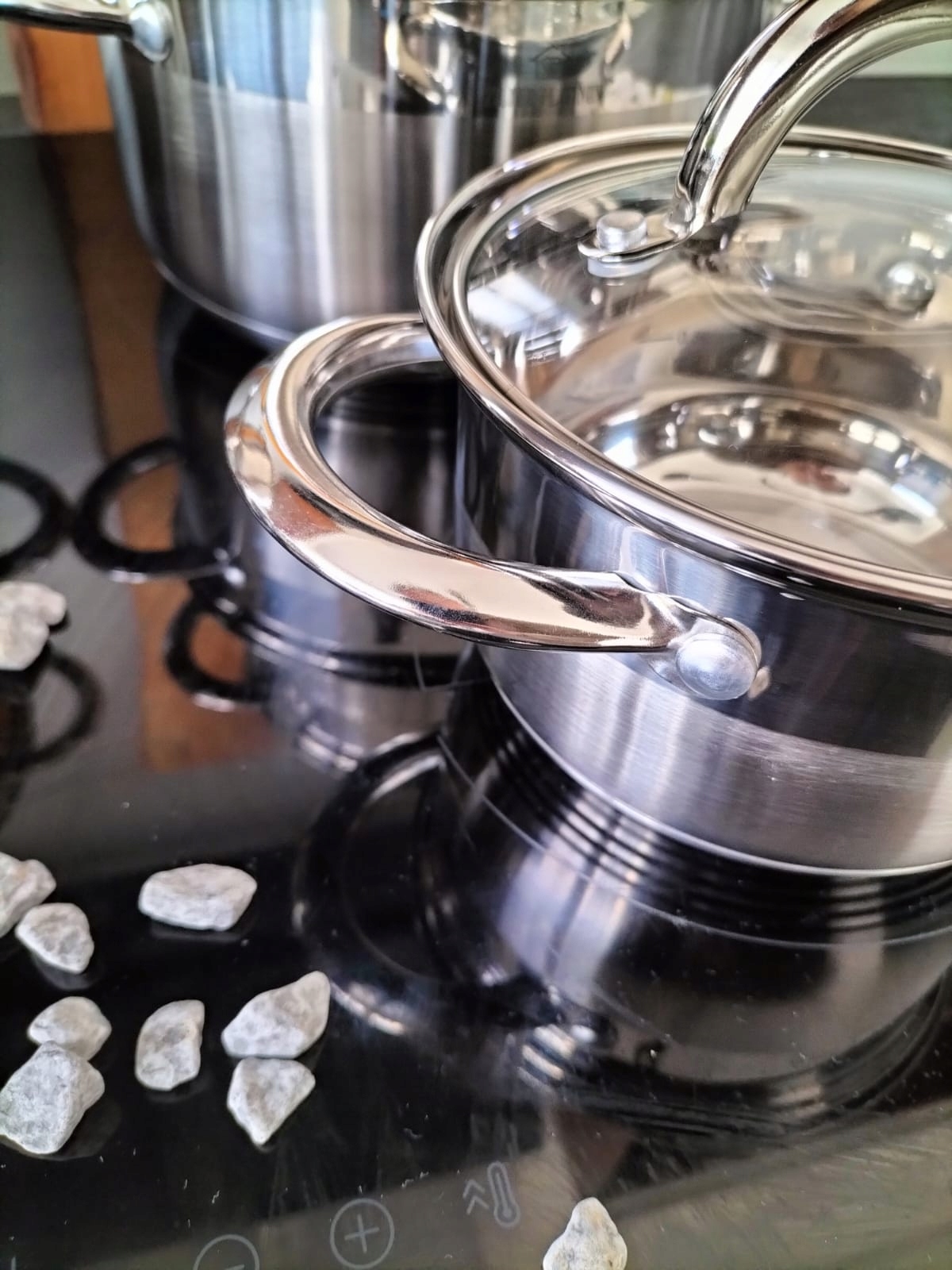 GARNKI STALOWE ZESTAW 12 ELEMENTÓW KOMPLET NA INDUKCJĘ GAZ KUCHNIĘ PREMIUM