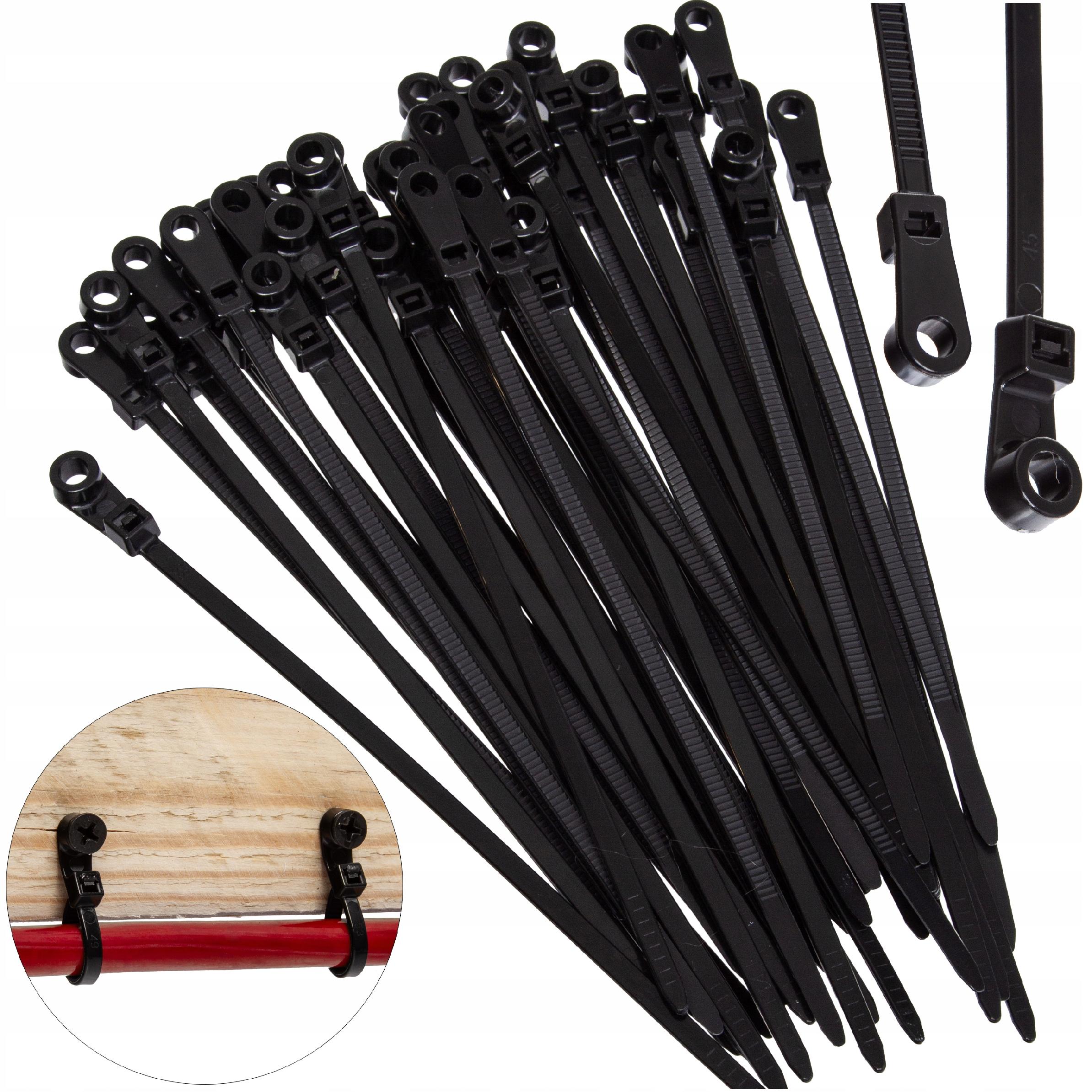 OPASKI KABLOWE ZACISKOWE 4,5x200MM 100 SZT NYLONOWE CZARNE TRYTYTKI UV