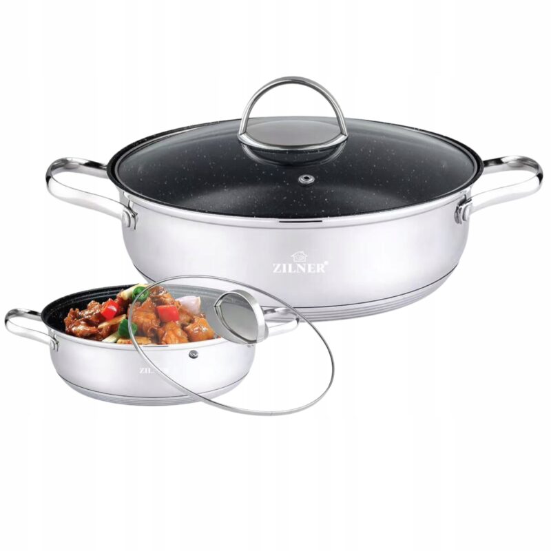 GARNEK NISKI INDUKCJA GAZ POKRYWKA ANTYPOWŁOKA STAL NIERDZEWNA