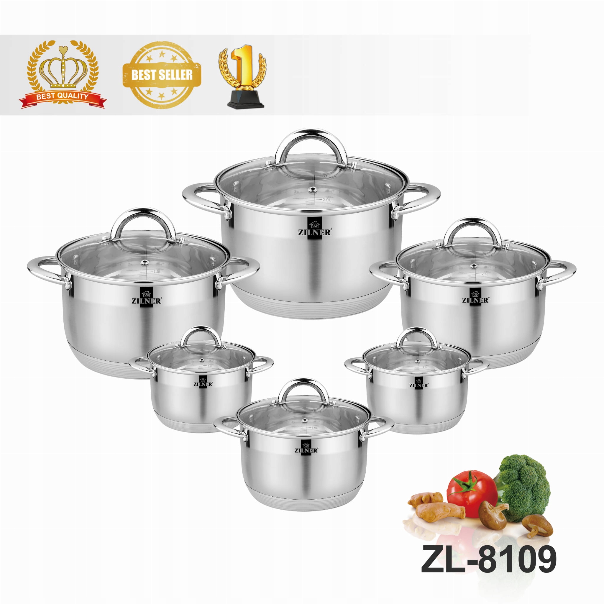 GARNKI STALOWE ZESTAW 12 ELEMENTÓW KOMPLET NA INDUKCJĘ GAZ KUCHNIĘ PREMIUM