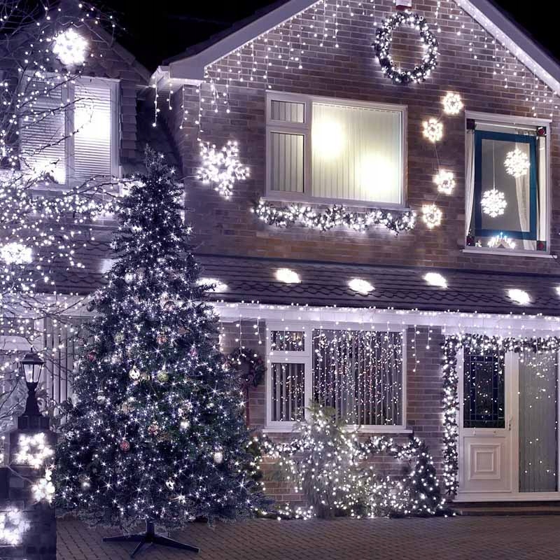GRUBE SOPLE LAMPKI CHOINKOWE ZEWNĘTRZNE MOCNE KURTYNA ŚWIETLNA 500LED BIAŁY