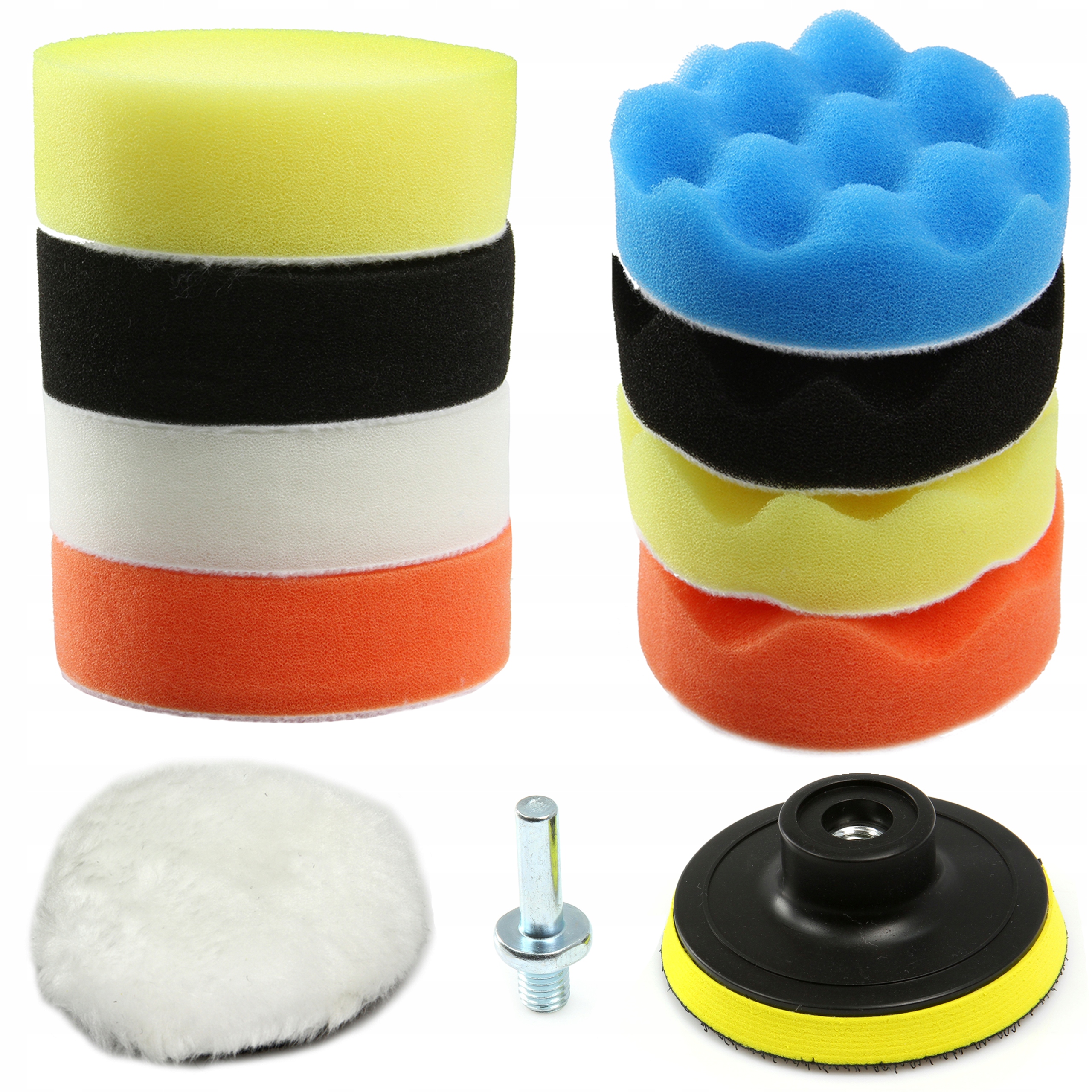PADY POLERSKIE GĄBKI ZESTAW 11el 80mm NA WIERTARKĘ POLEROWANIE AUTA