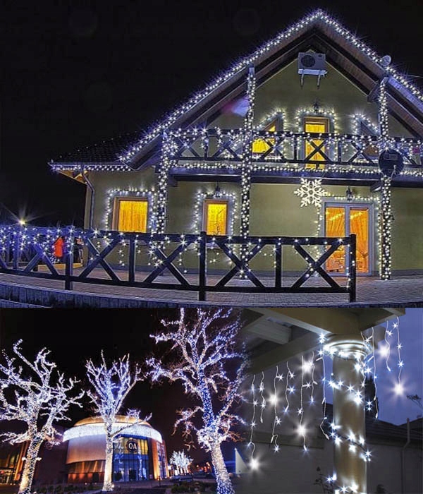 GRUBE SOPLE LAMPKI CHOINKOWE ZEWNĘTRZNE MOCNE KURTYNA ŚWIETLNA 500LED BIAŁY
