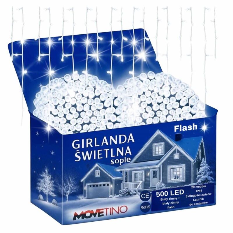 GRUBE SOPLE LAMPKI CHOINKOWE ZEWNĘTRZNE MOCNE KURTYNA ŚWIETLNA 500LED BIAŁY