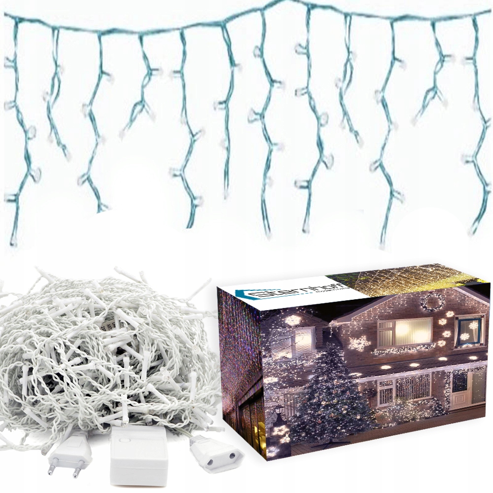 GRUBE SOPLE LAMPKI CHOINKOWE ZEWNĘTRZNE MOCNE KURTYNA ŚWIETLNA 500LED BIAŁY