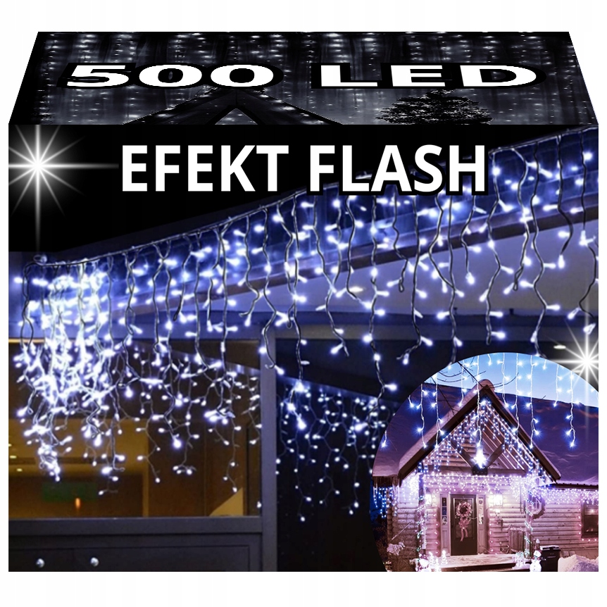 GRUBE SOPLE LAMPKI CHOINKOWE ZEWNĘTRZNE MOCNE KURTYNA ŚWIETLNA 500LED BIAŁY